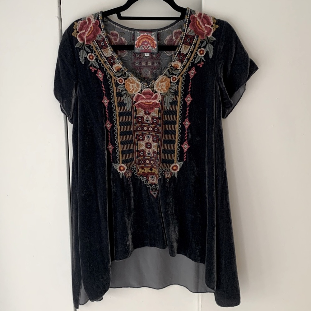 Johnny Was Velvet Embroidered Shirt